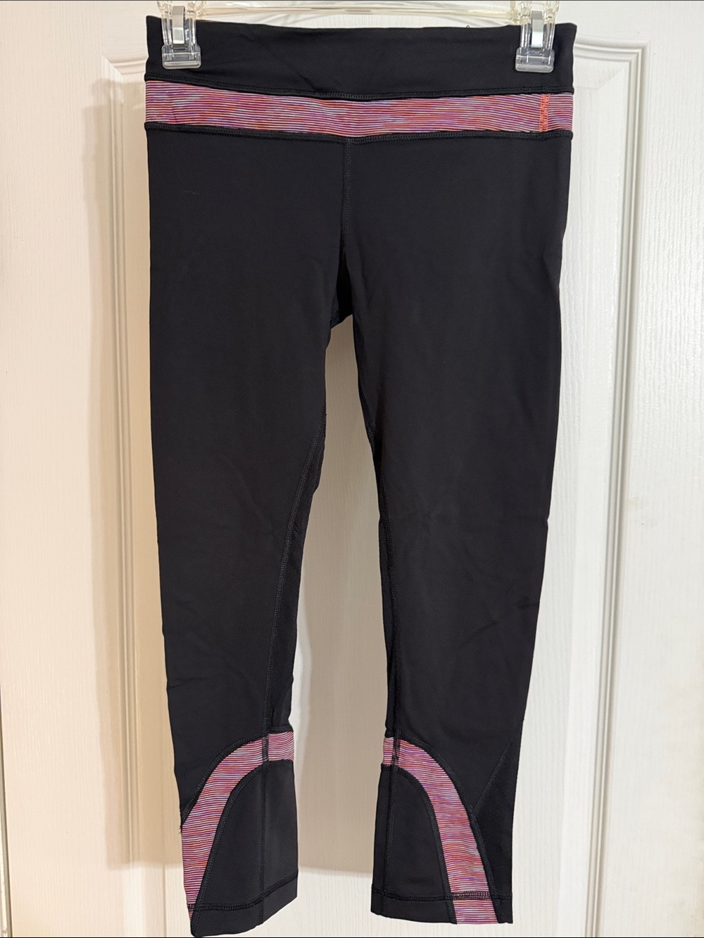 lululemon athletica Black Capri Leggings with Pink Stripe Accents